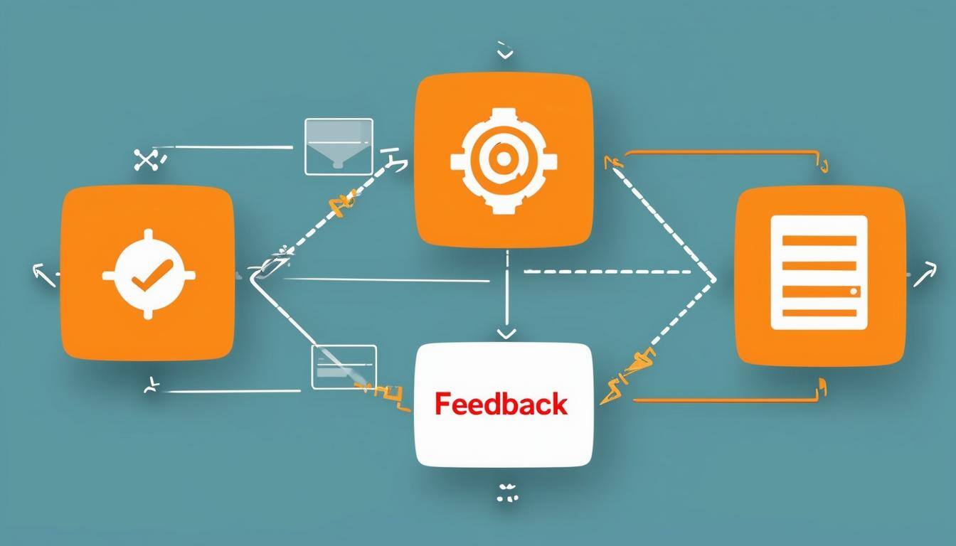 A flowchart or diagram representing the feedback loop process in SaaS development gather data, feedback surveys, prioritize feature requests, iterate.