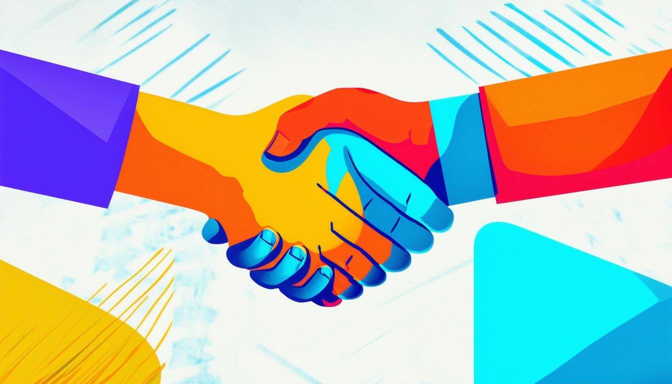 A graphic handshake or partnership visual, symbolizing collaboration