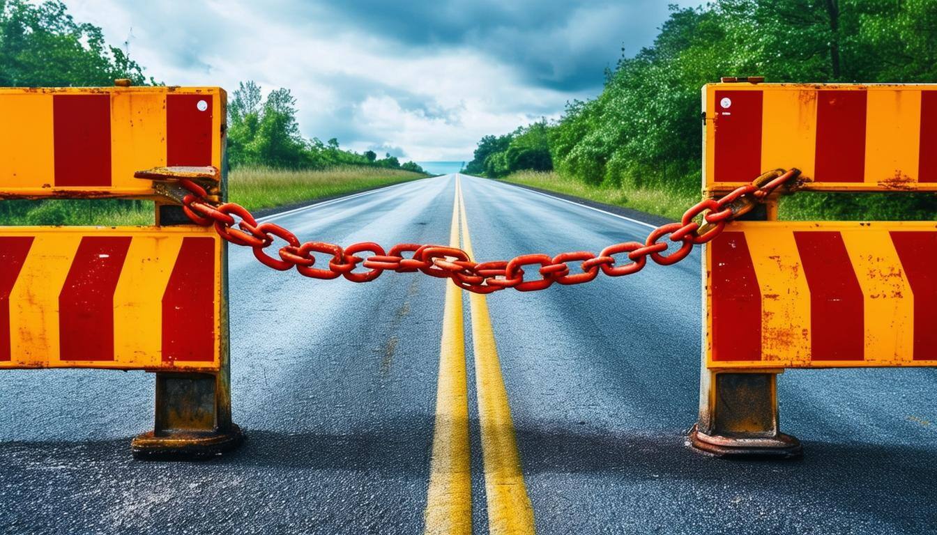 A roadblock or chains representing limitations