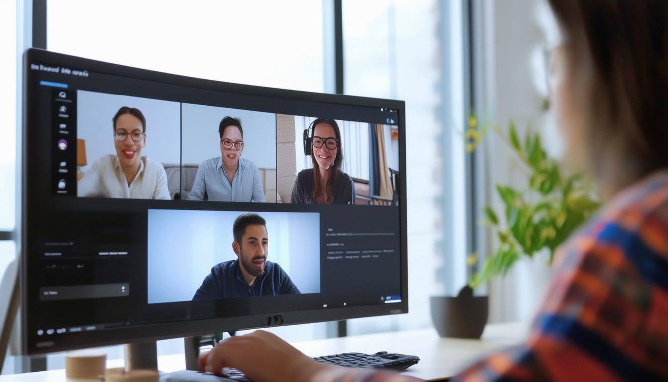 User using video conferencing software such as zoom