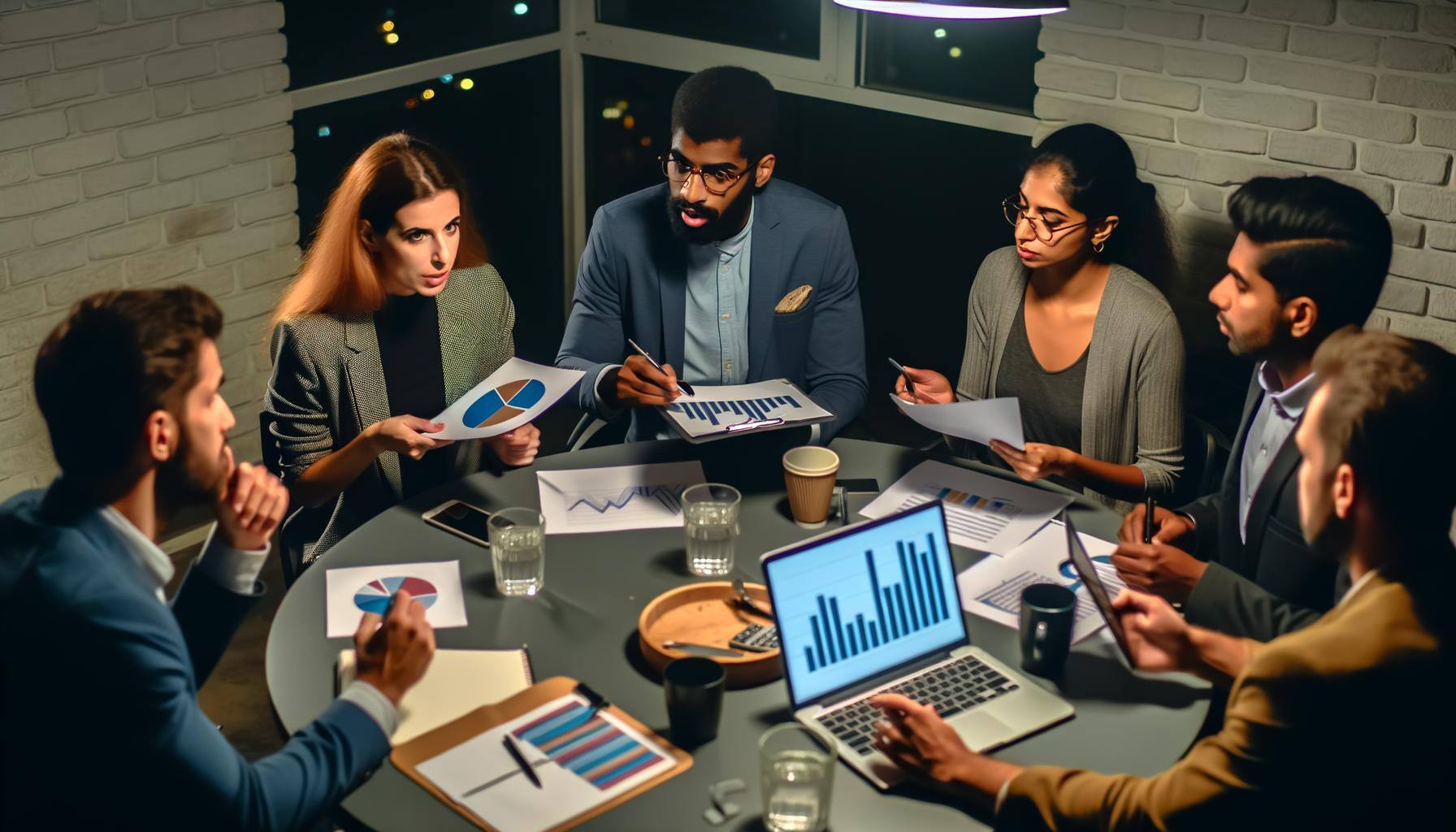 People sitting around computer talking data