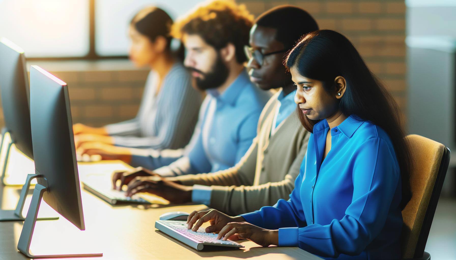 People working on the computer and typing