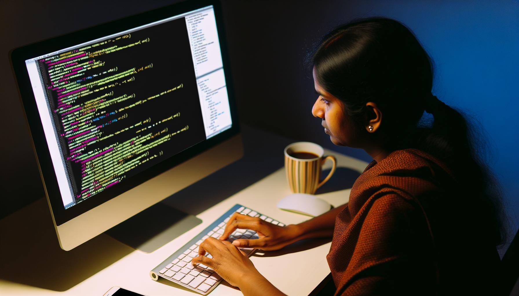 Women on computer showing code